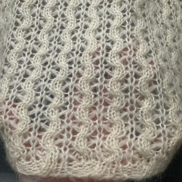 Neiman Marcus Sweater Womens Medium Cream Open Knit Fuzzy Kid Mohair Vintage - Picture 6 of 8